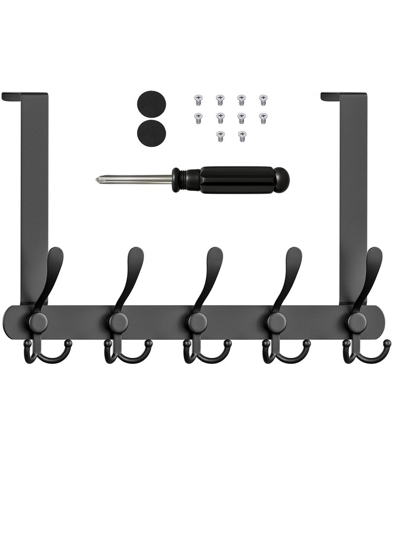 Door Hooks, Over Door Hanger with 5 Triple Hooks, 40CM Stainless Steel Coat Hanger for Bathroom, Bedroom, Closet, Bags, Keys, Black - Image 1