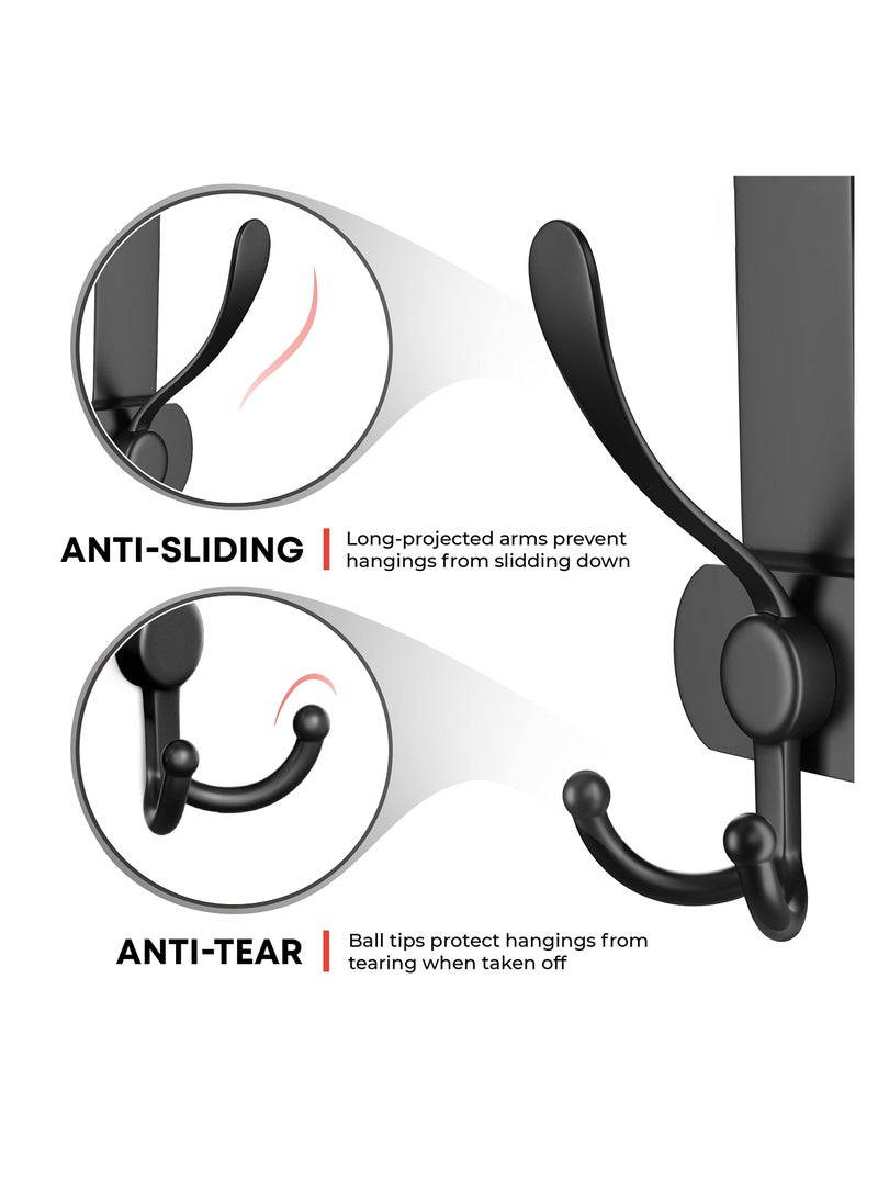 Door Hooks, Over Door Hanger with 5 Triple Hooks, 40CM Stainless Steel Coat Hanger for Bathroom, Bedroom, Closet, Bags, Keys, Black - Image 2