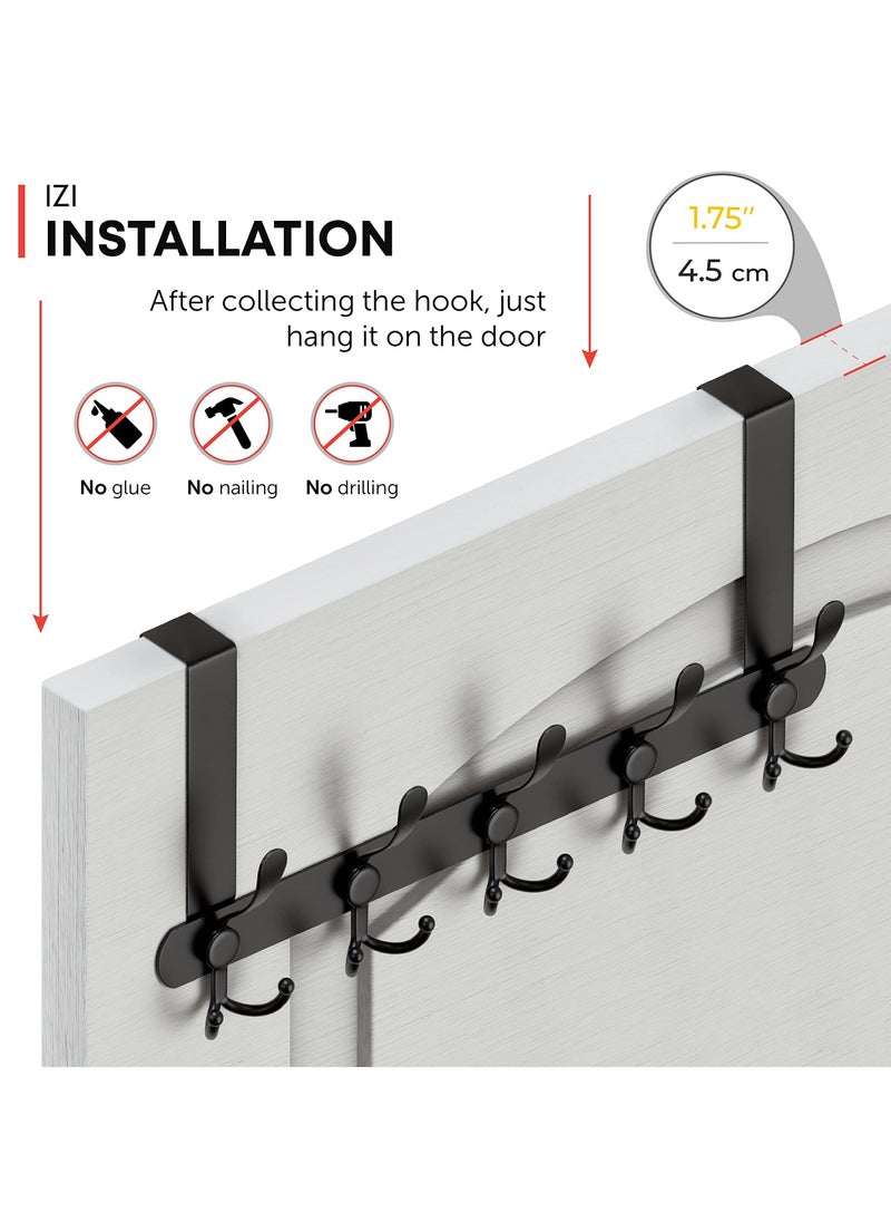 Door Hooks, Over Door Hanger with 5 Triple Hooks, 40CM Stainless Steel Coat Hanger for Bathroom, Bedroom, Closet, Bags, Keys, Black - Image 5