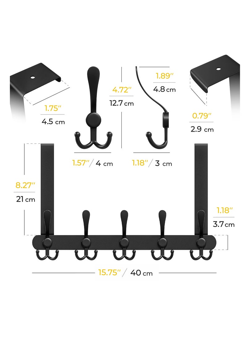 Door Hooks, Over Door Hanger with 5 Triple Hooks, 40CM Stainless Steel Coat Hanger for Bathroom, Bedroom, Closet, Bags, Keys, Black - Image 4