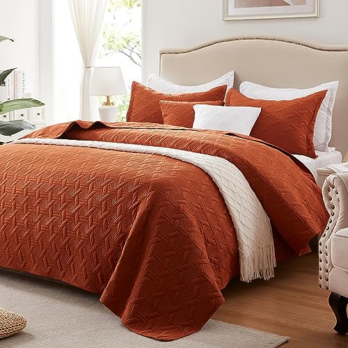 LEAONME Twin Quilt Set 2 Pieces, Lightweight Burnt Orange/Rust Bedspread-68''x86'', Soft Microfiber Summer Quilt, Luxurious Warm Coverlet Set for All Seasons (Includes 1 Quilt, 1 Sham) - Image 1