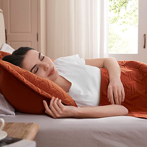 LEAONME Twin Quilt Set 2 Pieces, Lightweight Burnt Orange/Rust Bedspread-68''x86'', Soft Microfiber Summer Quilt, Luxurious Warm Coverlet Set for All Seasons (Includes 1 Quilt, 1 Sham) - Image 5