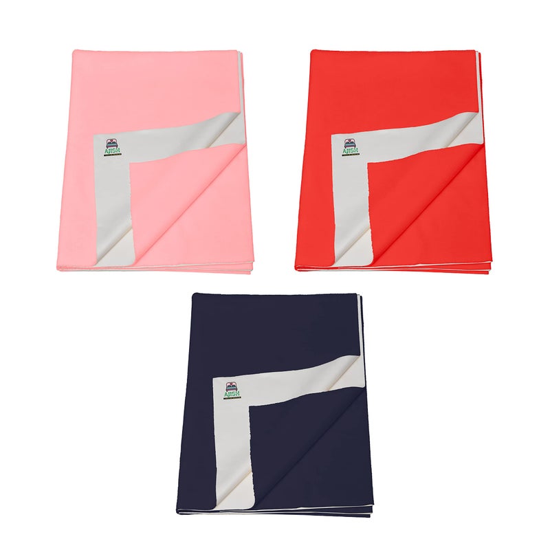 AJISH Pack of 3, Baby Bed Protector Reusable - Soft Cotton 100% Waterproof High Absorbent Faster Dry Sheet - Best for New Born Babies & Toddler Children (Medium - 70X100CM) (Pink,Red,Dark Blue) - Image 1
