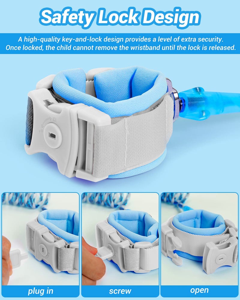 Dr.Meter Kids Leash for Toddler, Reflective Anti Lost Wrist Link with Key & Lock, 8.2ft Safety Wristband Child Walking Harness for Supermarket Mall Airport Amusement Park Zoo Travel, Blue - Image 3