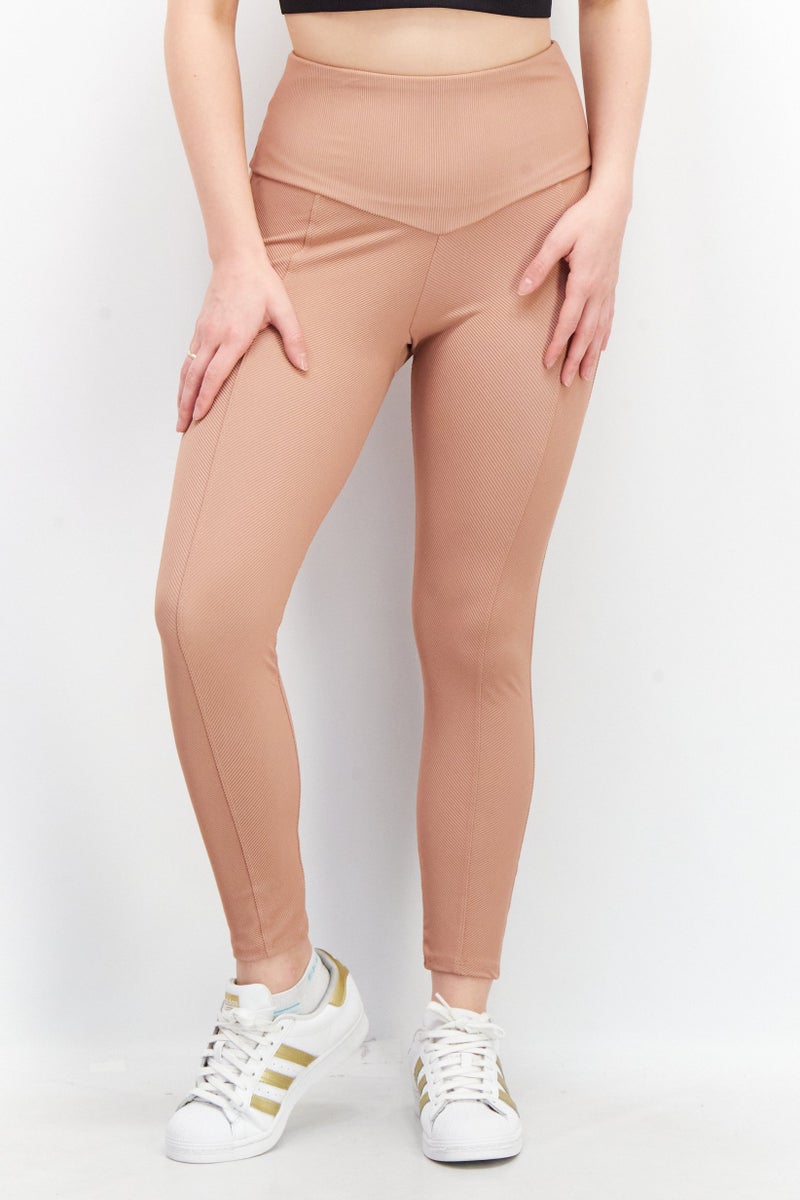 Onzie Women High Waisted Fit Ribbed Pull-On Leggings, Mauve - Image 1