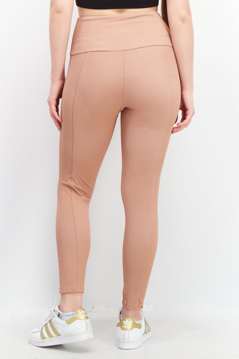 Onzie Women High Waisted Fit Ribbed Pull-On Leggings, Mauve - Image 3