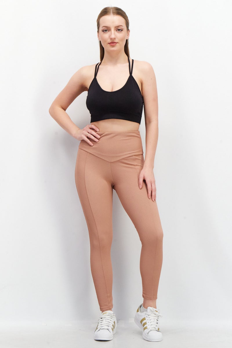 Onzie Women High Waisted Fit Ribbed Pull-On Leggings, Mauve - Image 2