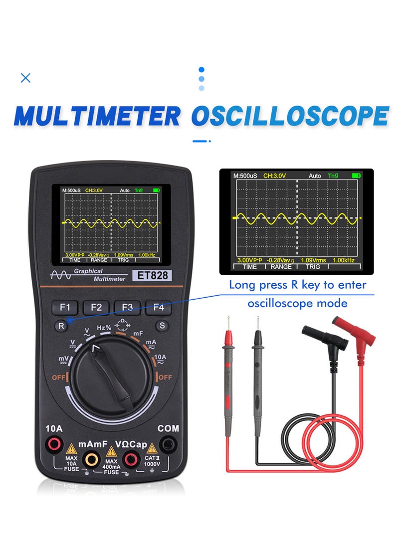 ET828 Intelligent Graphical Digital Oscilloscope Multimeter 2 in 1 with 2.4 Inches Color Screen 1MHz Bandwidth 2.5Msps Sampling Rate for DIY and Electronic Test - Image 3