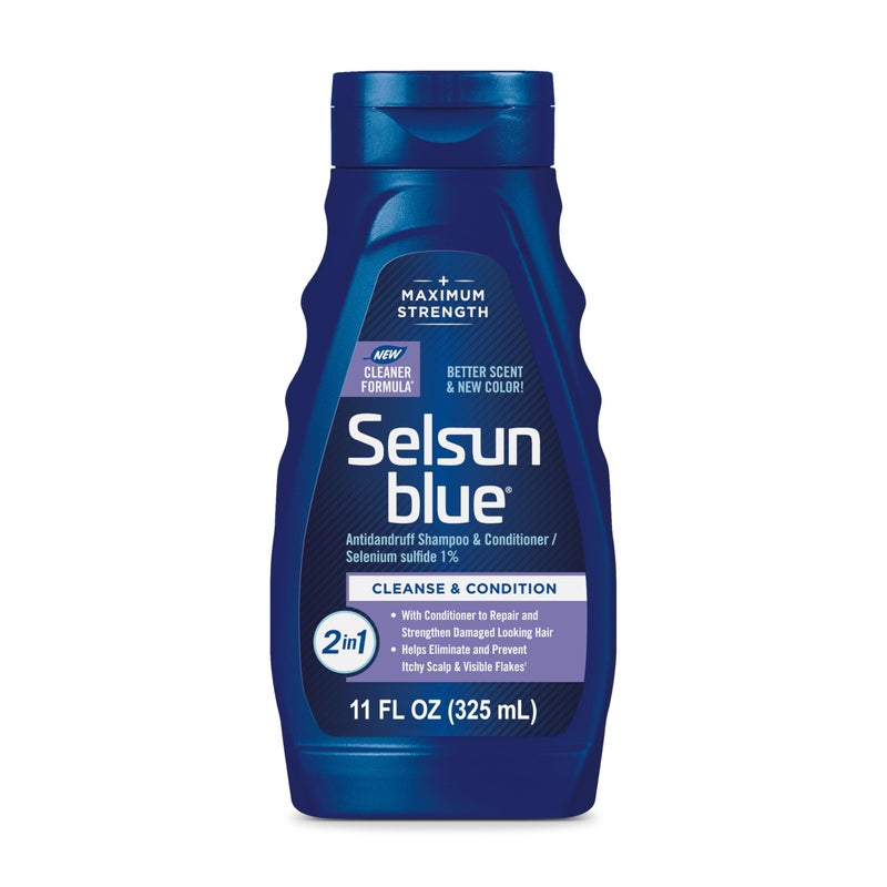 Selsun Blue 2-in-1 Antidandruff Shampoo & Conditioner, Maximum Strength 2-in-1 Treatment With Selenium Sulfide, 11 fl. oz. - Image 1