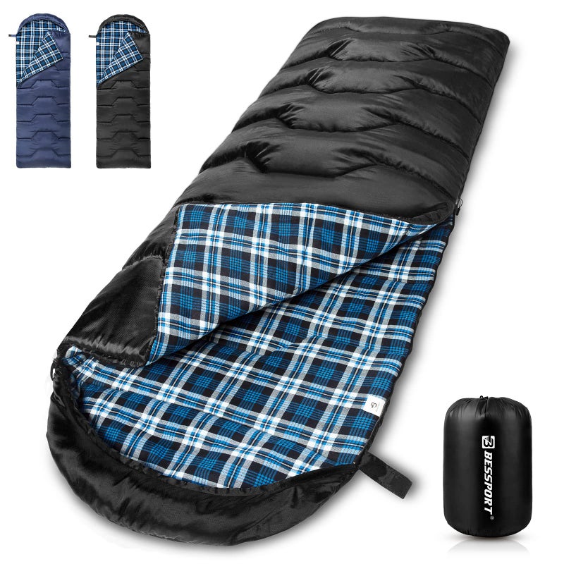 Bessport Sleeping Bag Winter Flannel Lined 18 32 Extreme 34 Season Warm Cool Weather Adult Sleeping Bags Large Lightweight Waterproof for Camping Backpacking Hiking