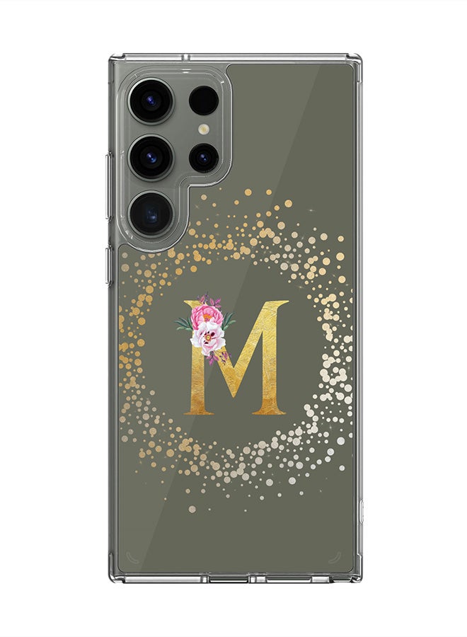 Stylizedd Classic Clear Case for Samsung Galaxy S23 Ultra ,Hybrid Soft Cover Custom Monogram Initial Letter Floral Pattern Alphabet -M (Olive Green) - Image 1