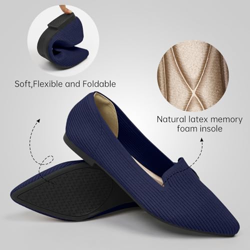 TINGRISE Women's Flats Shoes Pointed Toe Knit Washable Ballet Comfortable Dressy Work Flat Navy US6.5 - Image 2