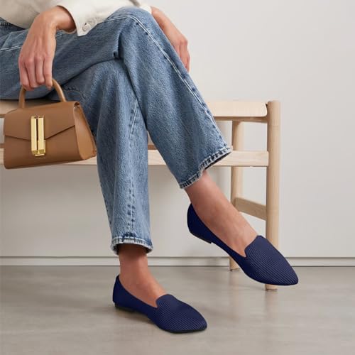 TINGRISE Women's Flats Shoes Pointed Toe Knit Washable Ballet Comfortable Dressy Work Flat Navy US6.5 - Image 4