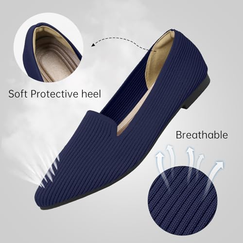 TINGRISE Women's Flats Shoes Pointed Toe Knit Washable Ballet Comfortable Dressy Work Flat Navy US6.5 - Image 3