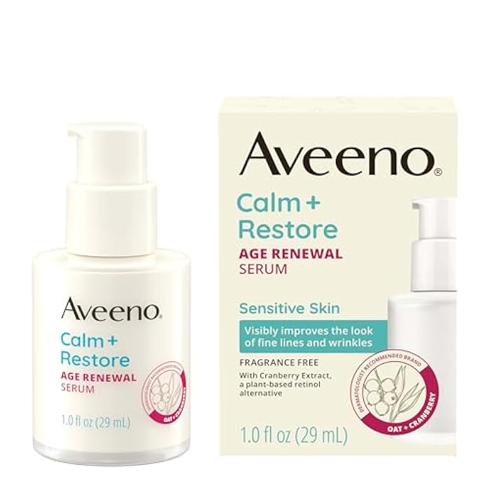 Aveeno سيروم الوجه المضاد للتجاعيد من أفينو كالم + رستور، سيروم مضاد للشيخوخة مع مستخلص الشوفان والتوت البري المغذي يحسن بشكل ملحوظ مظهر الخطوط الدقيقة، خالي من العطور، 1.0 أونصة سائلة - Image 1