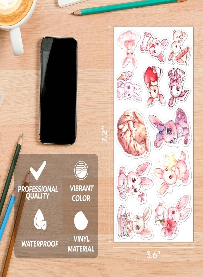 RABOWA Cute Pastel Bunny Stickers Pack 108Pcs Vinyl Rabbit Decals for Kids Teens Scrapbooking Journaling DIY Phone Case Water Bottle Laptop Skateboard Bedroom Hat Bike - Image 3