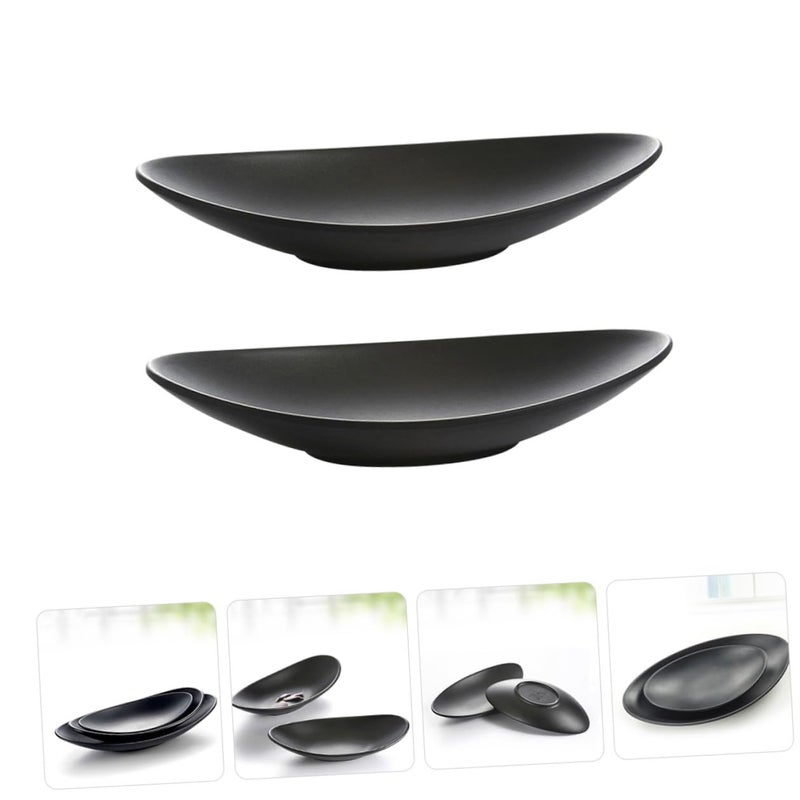 Black Melamine Sushi Plates Set Of 2 Small Serving Trays For Snacks Dessert Salad - Image 5