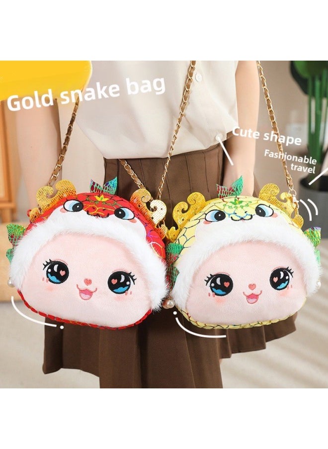 null - Mascot Bag Golden Snake Year Of The Snake Zodiac Plush Toy Doll Doll Annual Riding Car Backpack Book Satchel-Color:As Shown In The Picture-Height:22*20cm - Image 1