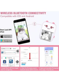DMG TECH Portable Bluetooth Thermal Printer With 5 Rolls Printing Paper For Ios Android Smartphone Pink  - Image 3