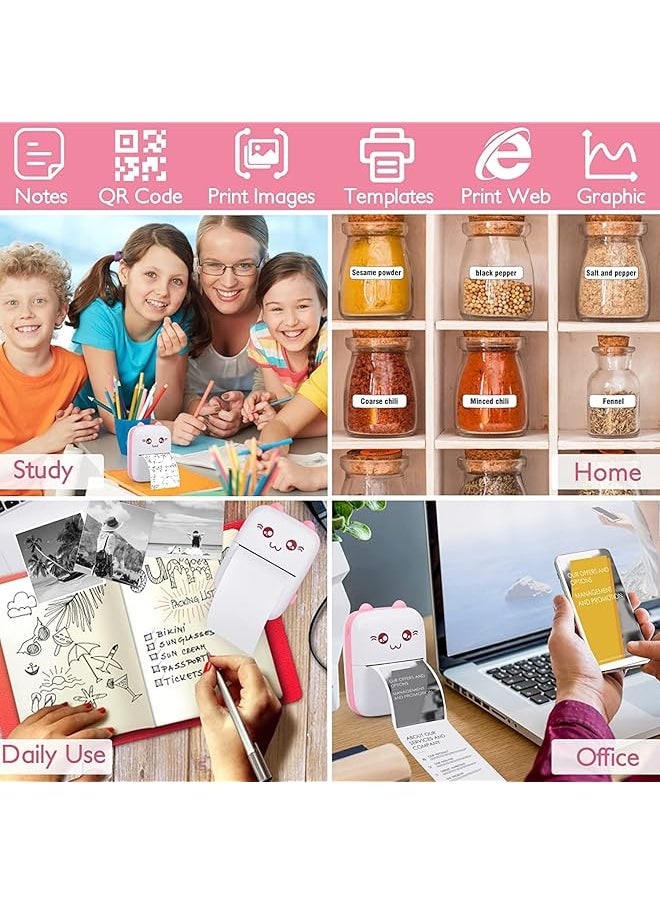DMG TECH - Portable Bluetooth Thermal Printer With 5 Rolls Printing Paper For Ios Android Smartphone Pink - Image 1
