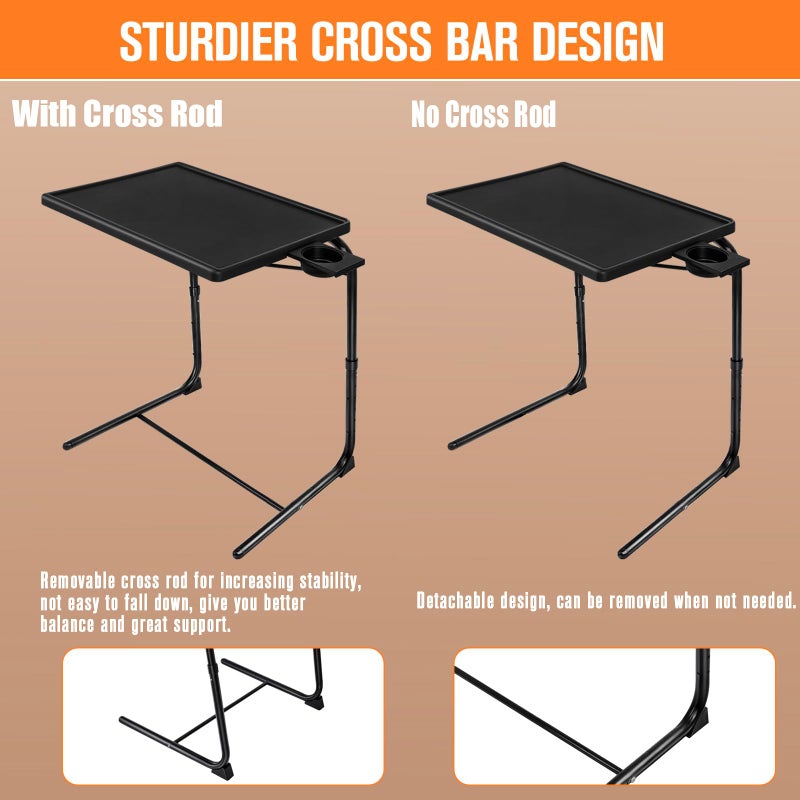 CMOOD TV Tray Table, TV Dinner Table with 3 Tilt Angles and 6 Height Adjustments, Folding Adjustable Tray Tables with Cup Holder for Eating on Couch, Bed & Sofa, Set of 2 - Image 3