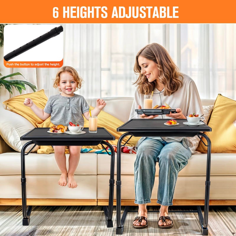 CMOOD TV Tray Table, TV Dinner Table with 3 Tilt Angles and 6 Height Adjustments, Folding Adjustable Tray Tables with Cup Holder for Eating on Couch, Bed & Sofa, Set of 2 - Image 4