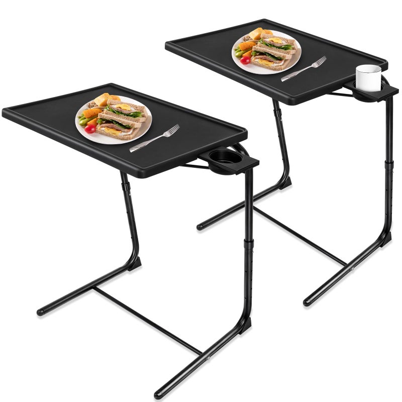 CMOOD TV Tray Table, TV Dinner Table with 3 Tilt Angles and 6 Height Adjustments, Folding Adjustable Tray Tables with Cup Holder for Eating on Couch, Bed & Sofa, Set of 2 - Image 1