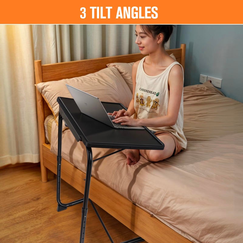 CMOOD TV Tray Table, TV Dinner Table with 3 Tilt Angles and 6 Height Adjustments, Folding Adjustable Tray Tables with Cup Holder for Eating on Couch, Bed & Sofa, Set of 2 - Image 5
