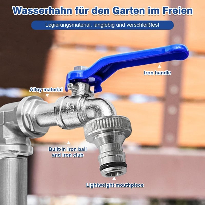 lbxtswpl Bibcock Output Garden Tap, 1/2 inch Brass Water Faucet, Garden Tap Rust and Frost Proof Outdoor Water Faucet with Fittings for Gardens Household Industry(Blue) - Image 3