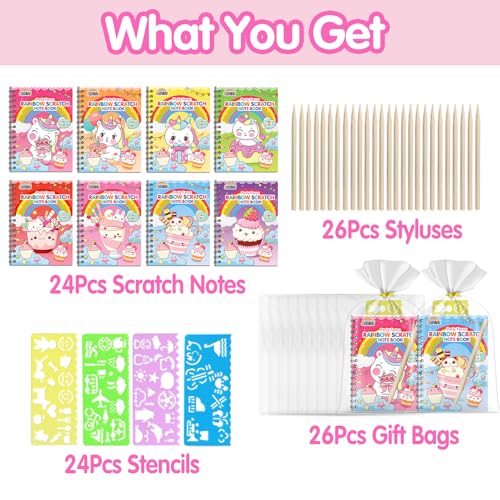 ZMLM Easter Basket Stuffers 24 Pack Birthday Party Favors for Kids 48 Rainbow Scratch Art Notebook Paper Goodie Bags Stuffers for Kids Bulk Classroom Gifts Student Prizes Teacher Kindergarten - Image 5