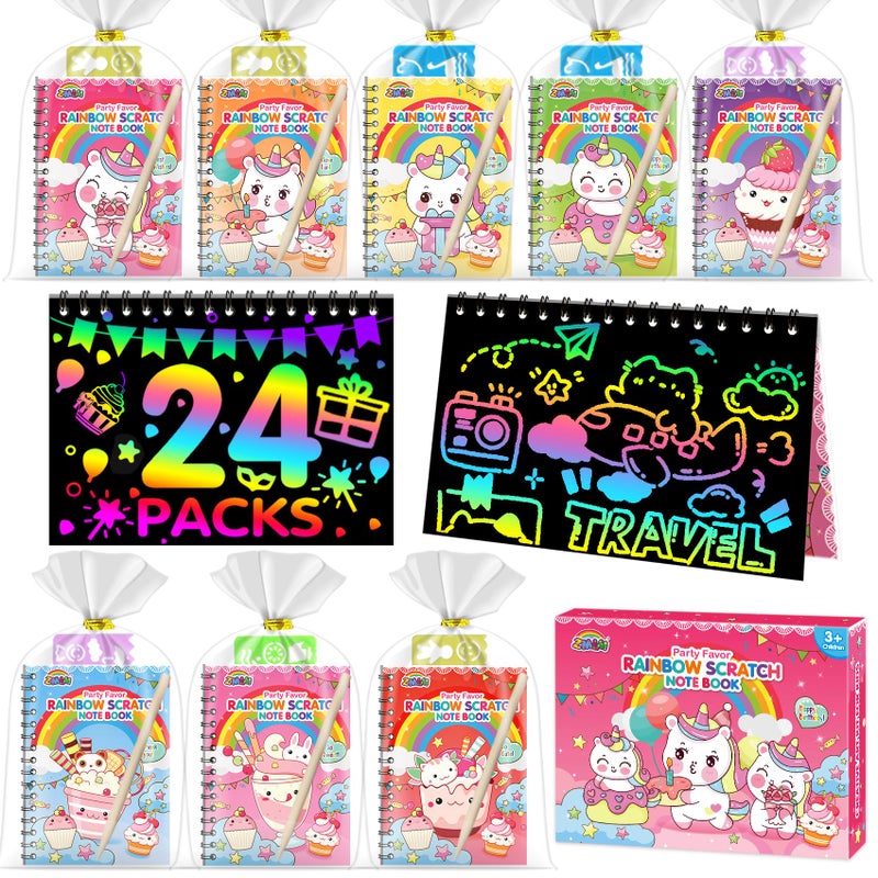 ZMLM Easter Basket Stuffers 24 Pack Birthday Party Favors for Kids 48 Rainbow Scratch Art Notebook Paper Goodie Bags Stuffers for Kids Bulk Classroom Gifts Student Prizes Teacher Kindergarten - Image 3