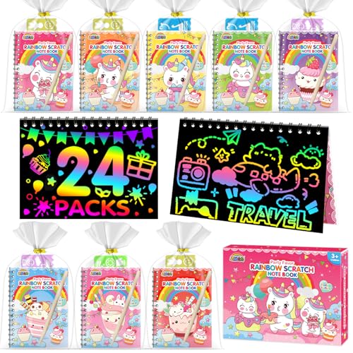 ZMLM Easter Basket Stuffers 24 Pack Birthday Party Favors for Kids 48 Rainbow Scratch Art Notebook Paper Goodie Bags Stuffers for Kids Bulk Classroom Gifts Student Prizes Teacher Kindergarten - Image 1