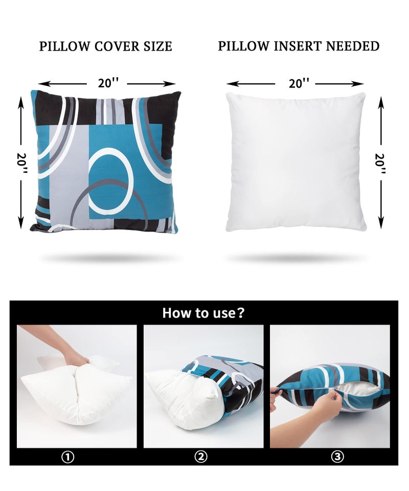 D DIFARIC Throw Pillow Covers Set of 4 Decor Decorative Throw Pillow Cover Abstract Modern Geometric Teal Square Cushion Cases for Sofa Bed Couch, Black and Blue, 20 inches x20 inches - Image 4