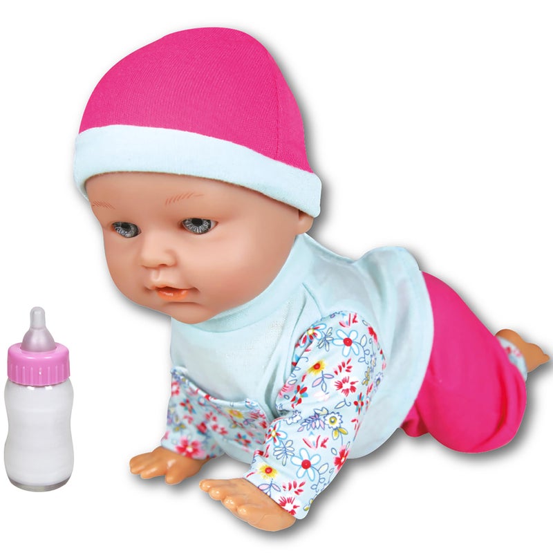 Lissi 12 Crawling Baby Doll Pink Blue Interactive ButtonActivated Movement Floral Top Matching Hat Feeding Bottle Care Accessory Kids 2 - Image 3