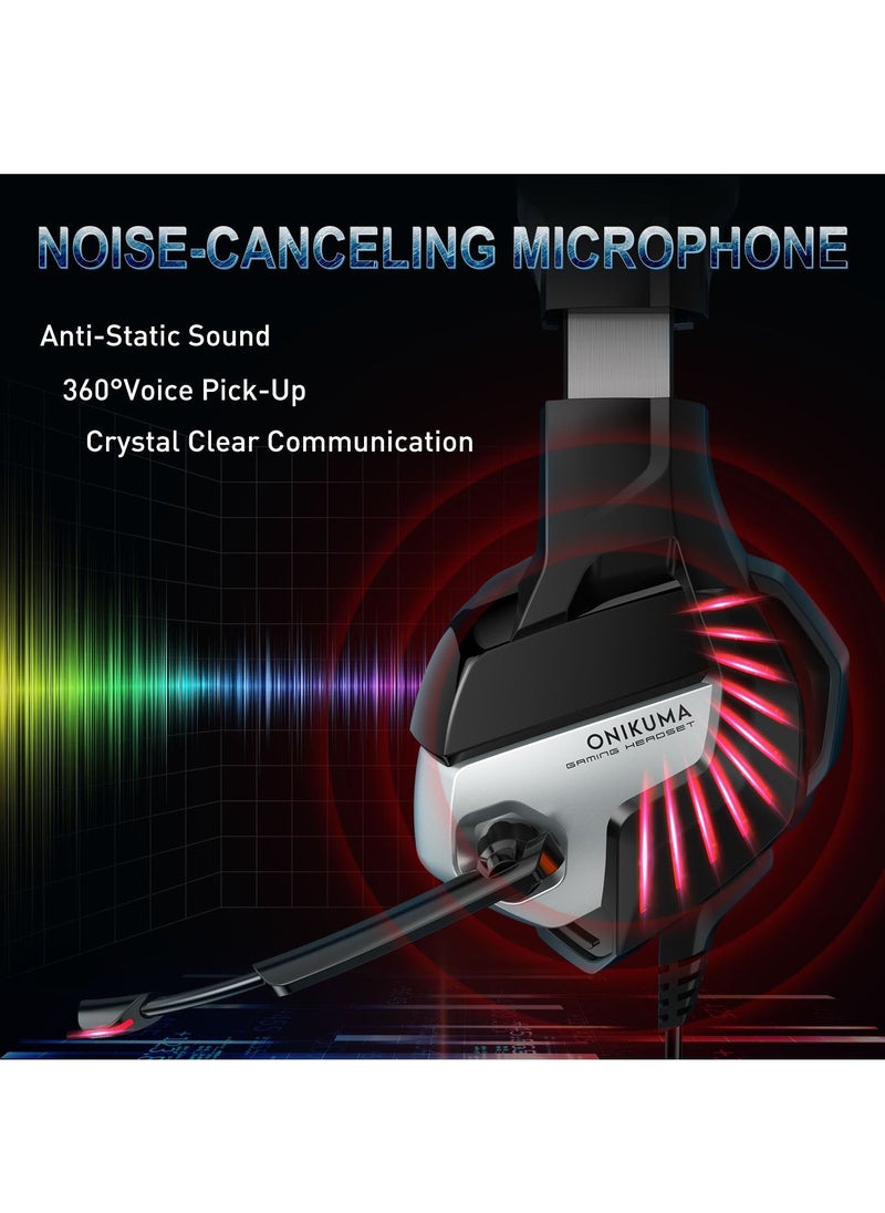 onikuma - Bass Stereo Wired Gaming Headphone with Microphone & LED Light for PlayStation Smartphone Tablet PC Computer Laptop - Image 1