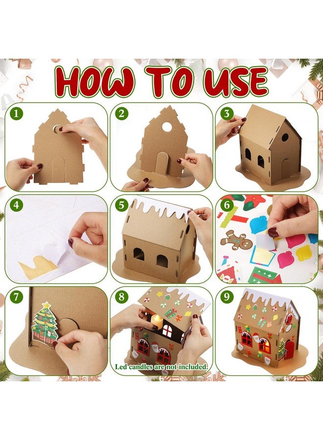 Yunsailing 24 Set Large Christmas Gingerbread House Kits Cardboard Gingerbread Man House Bulk Craft With Led Candle For Boys And Girls Make Ginger Bread House Holiday Crafts Diy For Xmas Party Decor - Image 5