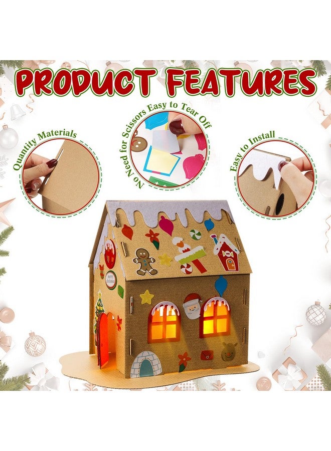 Yunsailing 24 Set Large Christmas Gingerbread House Kits Cardboard Gingerbread Man House Bulk Craft With Led Candle For Boys And Girls Make Ginger Bread House Holiday Crafts Diy For Xmas Party Decor - Image 4