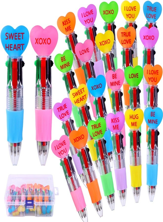 Vellibring 24pcs Valentine's Day Hearts Pens for Kids Cute Cartoon Multicolor Pen Fun 4-in-1 Pens Bulk Be Mine Love XOXO Valentines Stationery Party Favors School Supplies Students Rewards - Image 1