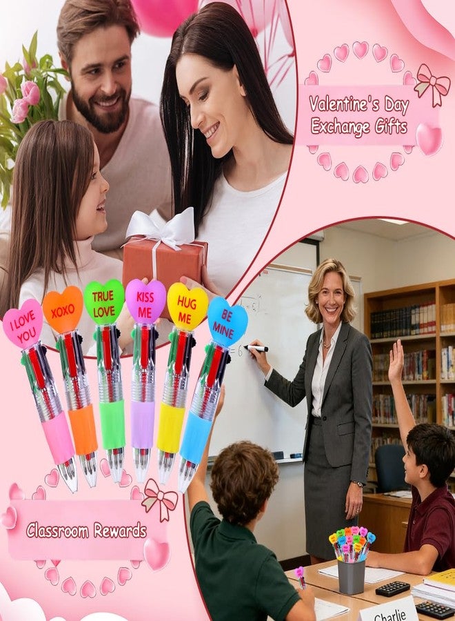 Vellibring 24pcs Valentine's Day Hearts Pens for Kids Cute Cartoon Multicolor Pen Fun 4-in-1 Pens Bulk Be Mine Love XOXO Valentines Stationery Party Favors School Supplies Students Rewards - Image 5