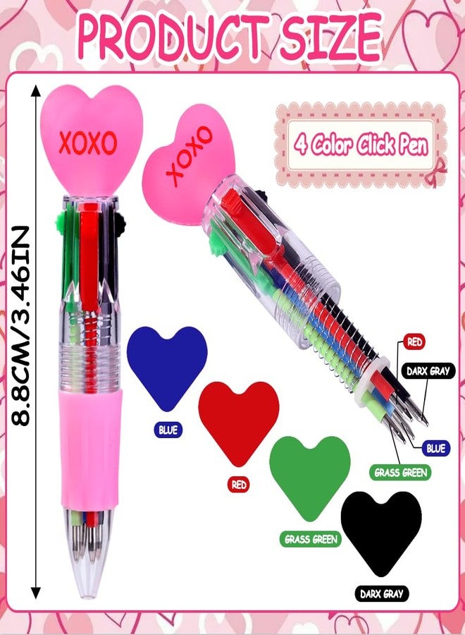 Vellibring 24pcs Valentine's Day Hearts Pens for Kids Cute Cartoon Multicolor Pen Fun 4-in-1 Pens Bulk Be Mine Love XOXO Valentines Stationery Party Favors School Supplies Students Rewards - Image 2