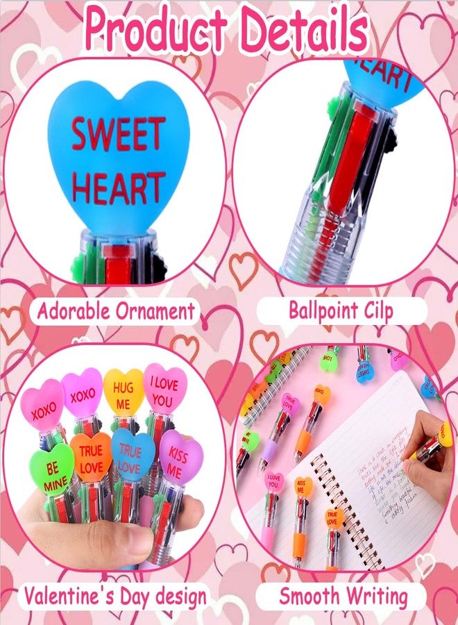 Vellibring 24pcs Valentine's Day Hearts Pens for Kids Cute Cartoon Multicolor Pen Fun 4-in-1 Pens Bulk Be Mine Love XOXO Valentines Stationery Party Favors School Supplies Students Rewards - Image 3
