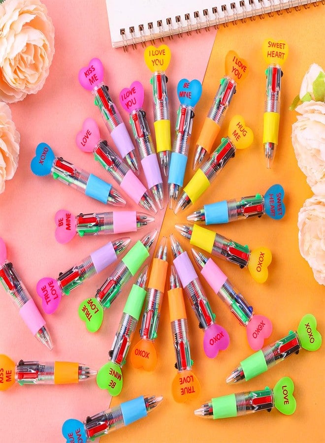 Vellibring 24pcs Valentine's Day Hearts Pens for Kids Cute Cartoon Multicolor Pen Fun 4-in-1 Pens Bulk Be Mine Love XOXO Valentines Stationery Party Favors School Supplies Students Rewards - Image 4