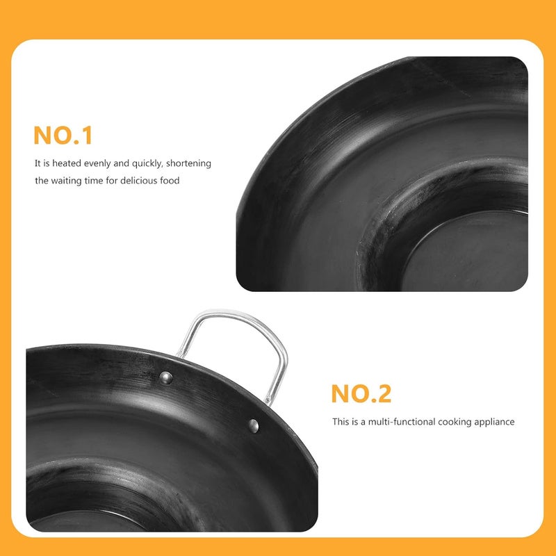 LABRIMP Concave Iron Frying Pan 32cm Small Pancake Pan Double Handle Cast Iron Skillet for Home Cooking and Commercial Use - Image 5