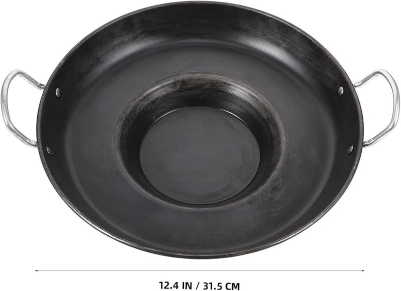 LABRIMP Concave Iron Frying Pan 32cm Small Pancake Pan Double Handle Cast Iron Skillet for Home Cooking and Commercial Use - Image 2