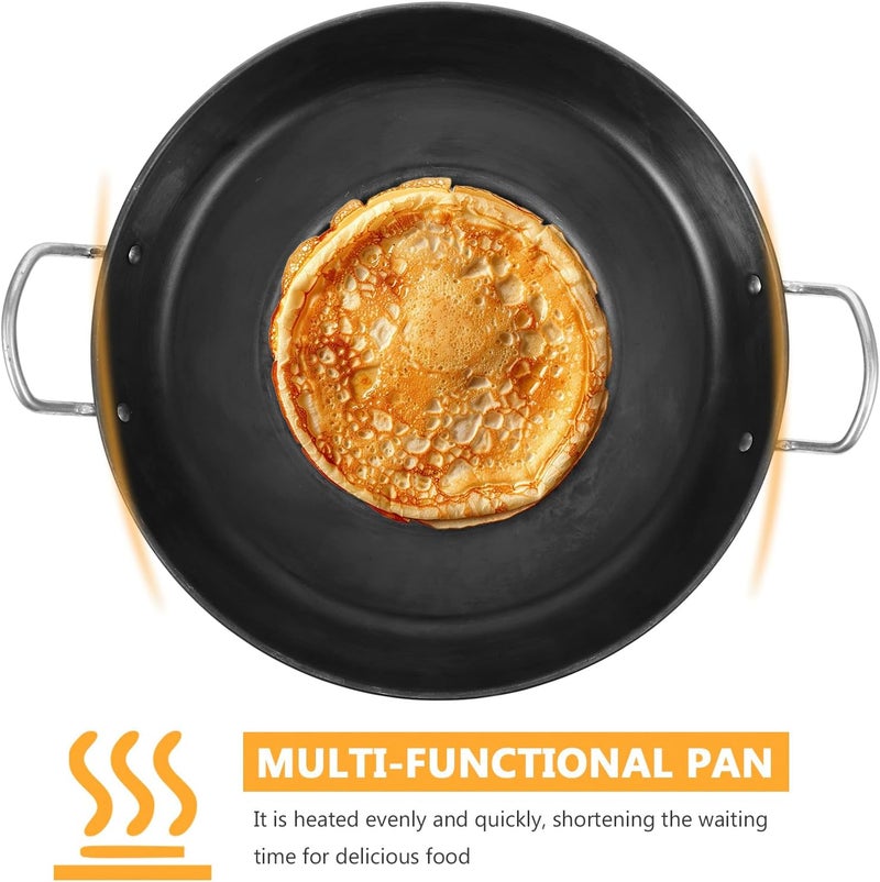LABRIMP Concave Iron Frying Pan 32cm Small Pancake Pan Double Handle Cast Iron Skillet for Home Cooking and Commercial Use - Image 3