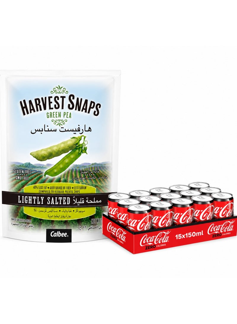 noon Calbee Harvest Snaps Lightly Salted Green Pea 93grams + Coca Cola Zero Can 15 x 150ml - Image 4