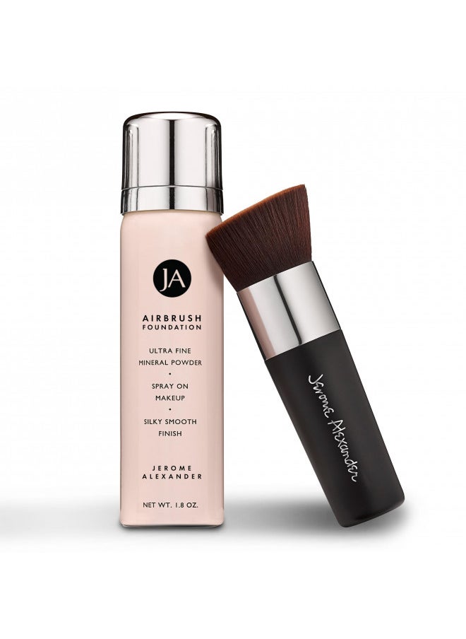 Jerome Alexander MagicMinerals AirBrush Foundation by Jerome Alexander 2pc Set with Airbrush Foundation and Kabuki Brush - Spray Makeup with Anti-aging Ingredients for Smooth Radiant Skin (Medium)  - Image 1