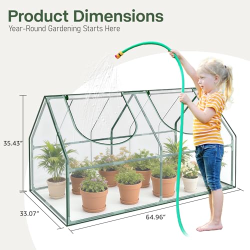 OnBrand 64.96" x 33.07" x 35.43" Portable Mini Greenhouse for Outdoors Indoors, PVC Small Green House with Dual-Sided Doors, Clear Plant Tent for Seedlings Flowers Vegetables - Image 2
