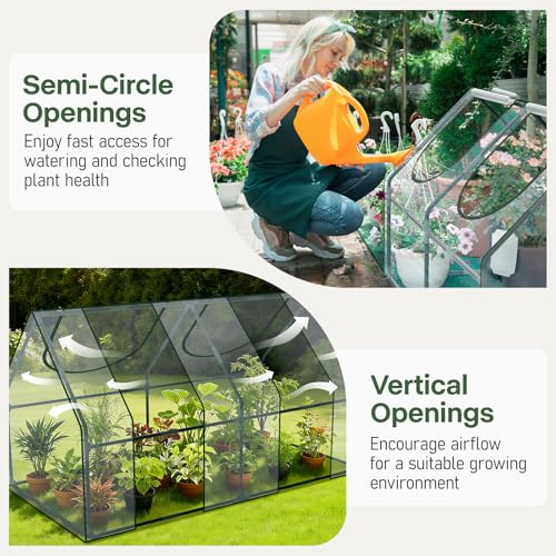 OnBrand 64.96" x 33.07" x 35.43" Portable Mini Greenhouse for Outdoors Indoors, PVC Small Green House with Dual-Sided Doors, Clear Plant Tent for Seedlings Flowers Vegetables - Image 3