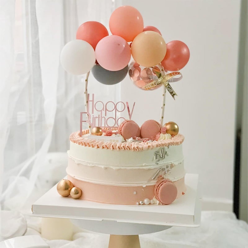 Hazyore Balloons Cake Toppers 14PCS Party Balloons and Happy Birthday CardsConfetti Balloon Birthday Cake Supplies Decorations SetPink - Image 2